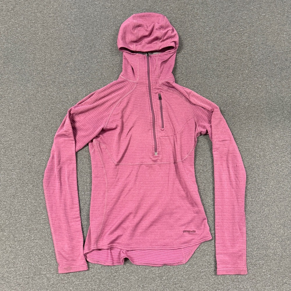 Patagonia R1 Fleece Hoodie Women M Pink Good Grid Tech Mid Layer Scuba